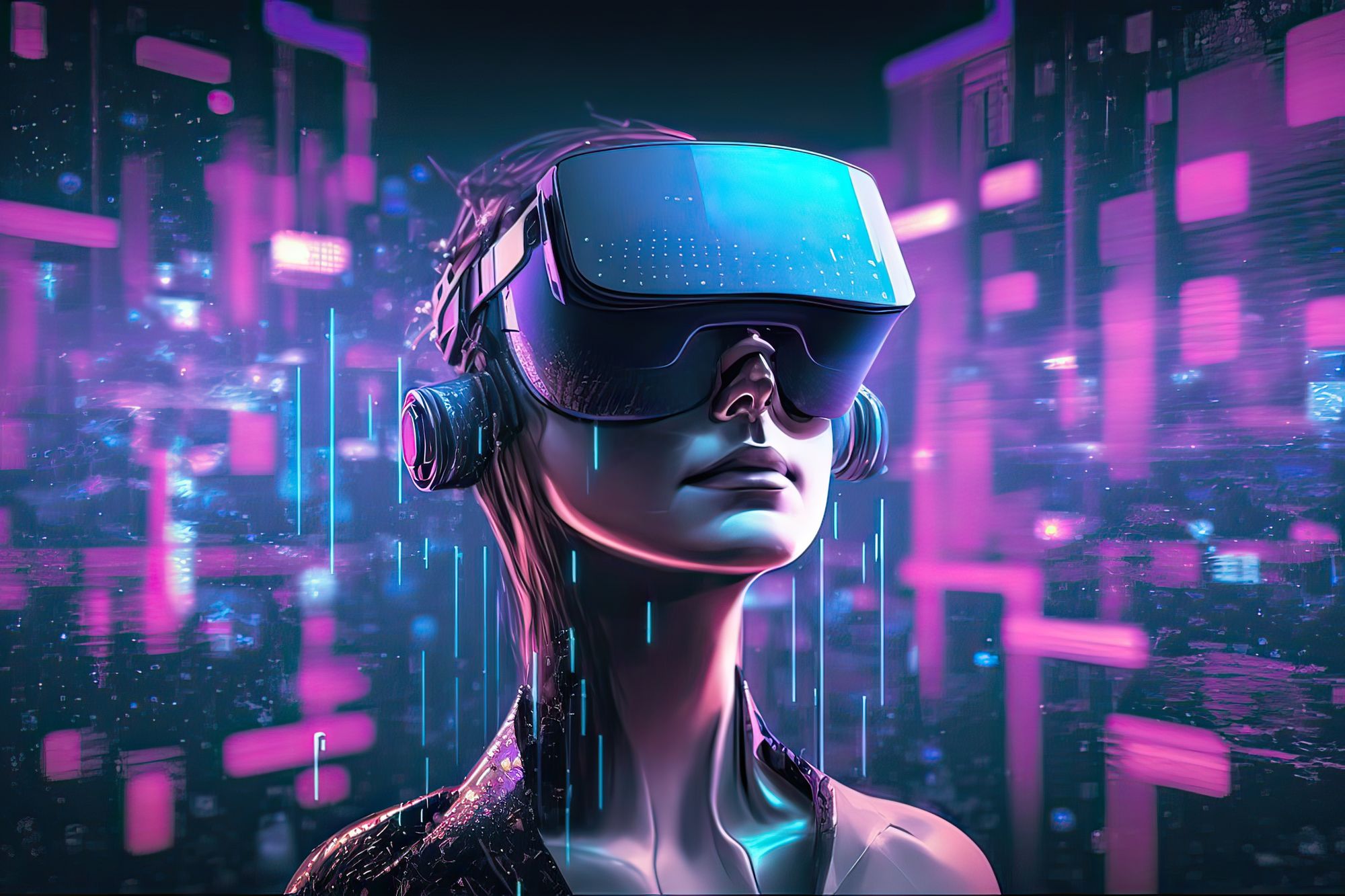 Avatar futuriste portant des lunettes de réalité virtuelle. 