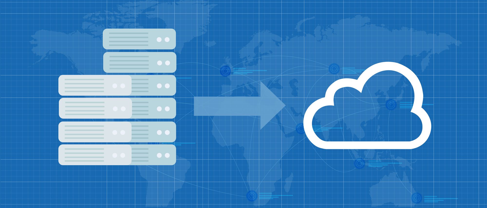 Graphic depicting the migration of data to the cloud infrastructure. 