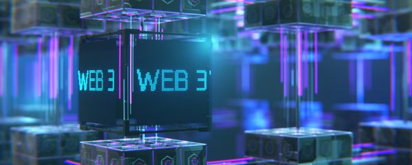 Three-dimensional banner concept that reads Web3. 