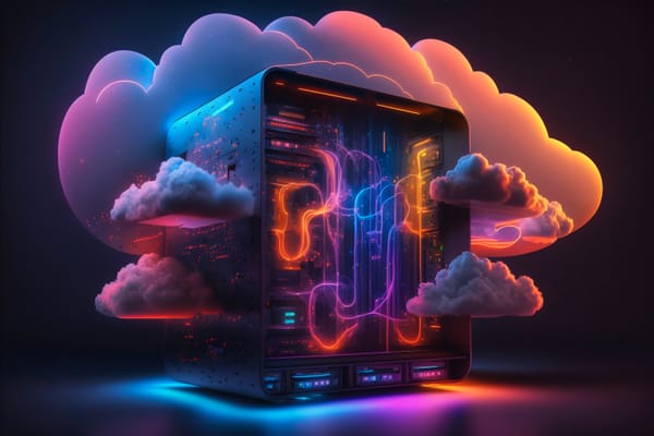 A computer with colorful lights and clouds 