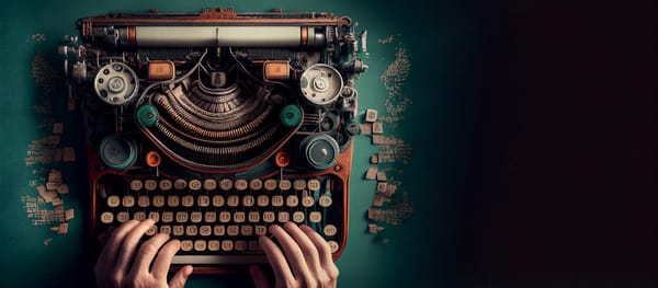 High angle view of a person typing on a vintage typewriter. 